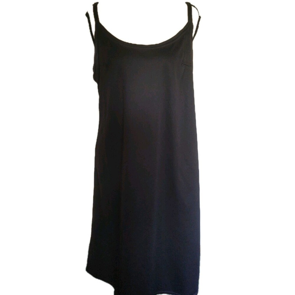 Fashion Bug Black Midi Sleeveless Slip Dress Size 14 Spaghetti Straps Stretch